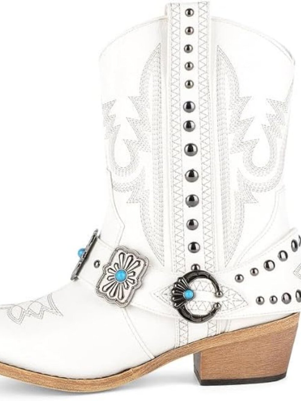 Women's White Ankle High Block Heel Pointed Toe Cowboy Rodeo Concert Boot